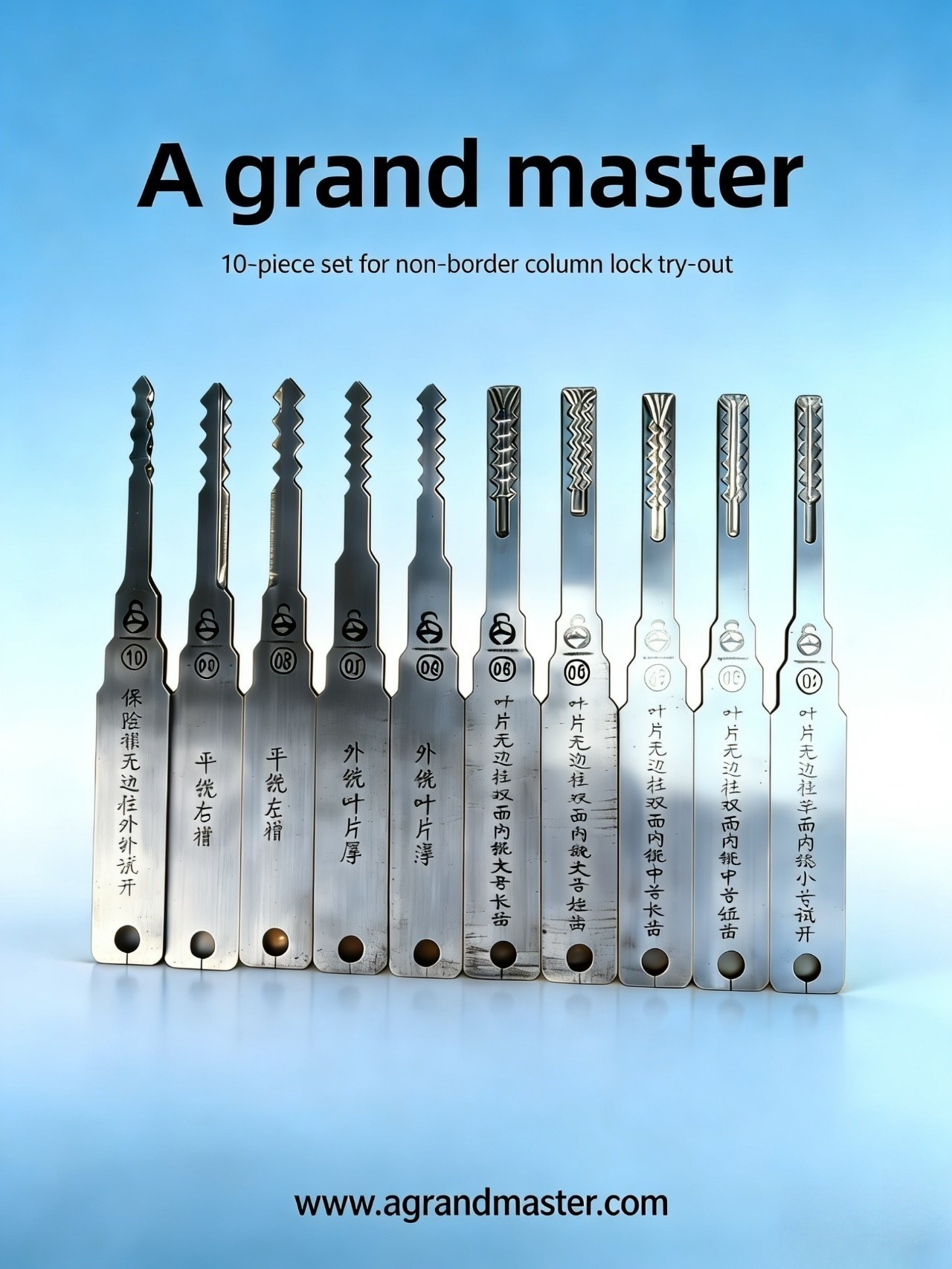 Ten-piece set of special open borderless column lock cylinder